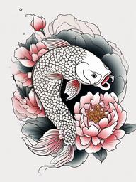 koi and peony tattoo  simple color tattoo,white background,minimal