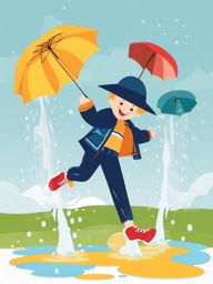 Puddle Jumping Fun clipart - Jumping in puddles, ,vector color clipart,minimal