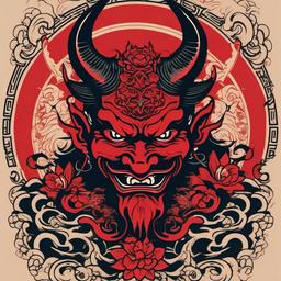Japanese Tattoo Devil-Creative and cultural tattoo featuring a devil in Japanese style, showcasing traditional and symbolic aesthetics.  simple color vector tattoo
