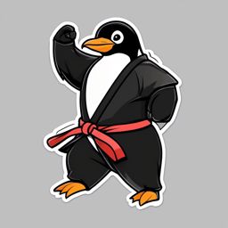 Penguin Karate Sticker - A penguin mastering karate moves with a black belt. ,vector color sticker art,minimal