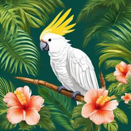 Cockatoo Clipart in a Tropical Paradise,Vibrant cockatoo in a tropical paradise, representing communication and expression. 