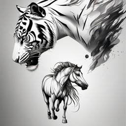 tiger and horse tattoo  simple tattoo,minimalist,white background