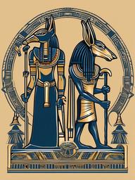 Horus and Anubis Tattoo-Intricate and symbolic tattoo featuring Horus and Anubis, two prominent deities in Egyptian mythology.  simple color vector tattoo