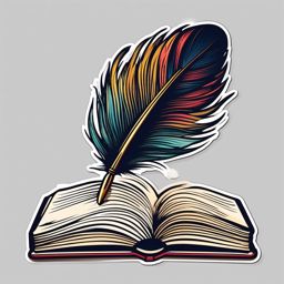 Book and Quill Sticker - Open book with a feather quill, ,vector color sticker art,minimal