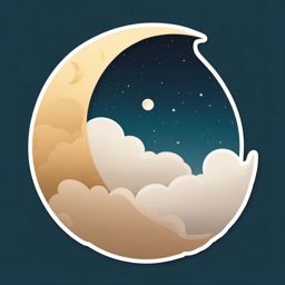 Moon and Clouds Sticker - Crescent moon amidst fluffy clouds, ,vector color sticker art,minimal