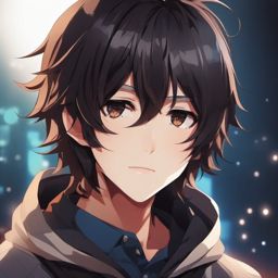 boy fac, dark hair,  front facing ,centered portrait shot, cute anime color style, pfp