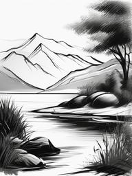 sketch of scenery easy  minimal rough sketch scribbles,doodles,black and white