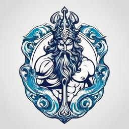 Poseidon Tattoo with Trident - Highlight the iconic trident of Poseidon in your tattoo design, symbolizing the god's control over the seas.  simple color tattoo, white background