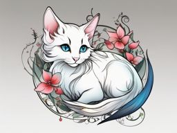 fairy cat tattoo  simple color tattoo style,white background