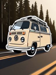 Campervan and Forest Emoji Sticker - Forest road trip escapade, , sticker vector art, minimalist design