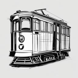 drawing of trolley  minimal rough scribbles,doodles,black and white