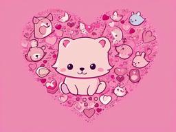 Cute Pink Wallpaper-Baby pink with doodles of cute animals and hearts  background wallpaper