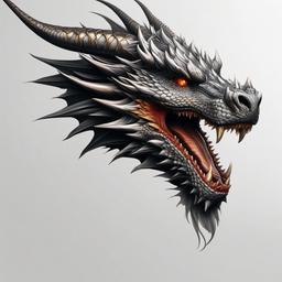 Realistic Dragon Head Tattoo - Detailed and lifelike dragon head tattoo.  simple color tattoo,minimalist,white background