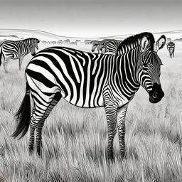 Zebra cartoon - Zebra grazing on an open savanna  