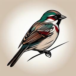 sparrow bird tattoo  minimalist color tattoo, vector