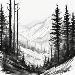 drawing of a forest fire  minimal rough sketch scribbles,doodles,black and white