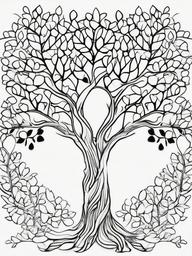 Heart Tree Coloring Pages - A Tree Full of Heart-Shaped Leaves  minimal black outline printable sheet, coloring page