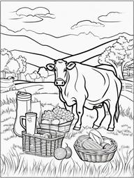 Cow Coloring Pages - Cow and pig friends having a picnic  simple coloring pages