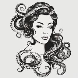 Feminine Octopus Tattoo - Embrace femininity with an octopus tattoo design that exudes grace, elegance, and delicate beauty.  simple vector color tattoo,minimal,white background