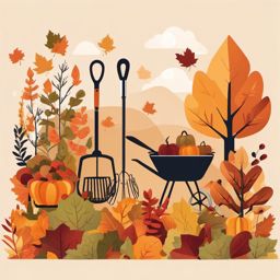 Autumn Garden clipart - Tending to a fall garden, ,vector color clipart,minimal