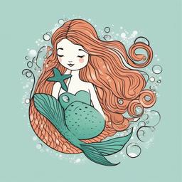 Mermaid clipart - whimsical mermaid with starfish in her hair  color,minimalist,vector clipart