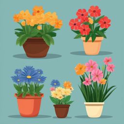 Flowers in pot clipart, Colorful flowers potted and ready for display.  simple, 2d flat