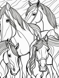 Horse Family Coloring Pages - Group of Horses Together in Harmony  minimal black outline printable sheet, coloring page