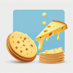 Single cheese slice on a cracker clipart.  vector style illustration, white background