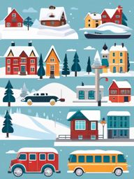 Winter Travel clipart - Traveling through snowy landscapes, ,vector color clipart,minimal