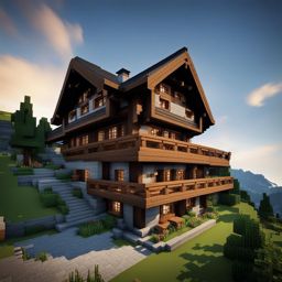 swiss chalet in a picturesque alpine valley - minecraft house ideas minecraft block style