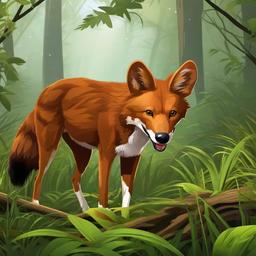 Dhole cartoon - wild dog known for pack hunting  