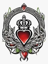 celtic claddagh tattoo  simple color tattoo,minimal,white background