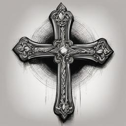 drawing of a cross carved from stone  minimal rough sketch scribbles,doodles,black and white