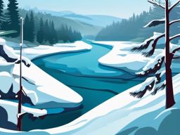 Icy River clipart - Icy river winding through a snowy landscape, ,vector color clipart,minimal