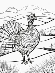 Turkey with a Haystack Coloring Pages - Festive Turkey Among Hay Bales  minimal black outline printable sheet, coloring page