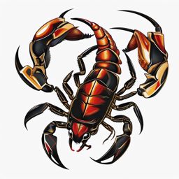 Scorpion Tattoo-fierce and detailed scorpion tattoo, capturing the intensity and strength of this zodiac sign. Colored tattoo designs, minimalist, white background.  color tatto style, minimalist design, white background