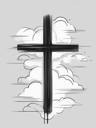 drawing of a cross in the clouds  minimal rough sketch scribbles,doodles,black and white