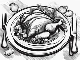 turkey clipart black and white on a thanksgiving table - a symbol of thanksgiving. 