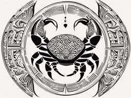 Cancer zodiac with tribal patterns ink. Cultural fusion of water symbolism.  minimalist black white tattoo style