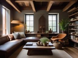 In the loft, Wabi Sabi interior design incorporates eclectic furnishings, earthy colors, and a calming atmosphere that promotes relaxation and creativity.  