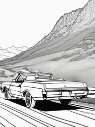 Convertible on a Highway Coloring Pages - Breezy Drive on an Open Road  minimal black outline printable sheet, coloring page