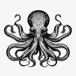 Octopus Tattoo Black - Symbolize mystery and elegance with a tattoo featuring a striking black octopus design.  simple vector color tattoo,minimal,white background