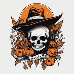 American Traditional Halloween Tattoo - Halloween-themed tattoo in the American traditional style.  simple color tattoo,minimalist,white background