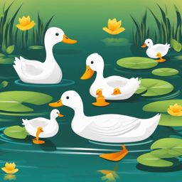 Duck Family clipart - Duck family wading in a pond, ,vector color clipart,minimal