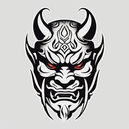 Small Oni Mask Tattoo - A smaller and more discreet tattoo featuring the iconic Oni mask.  simple color tattoo,white background,minimal