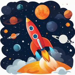 Rocket exploring the outer space clipart.  vector style illustration, white background