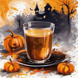 halloween background drinking juice, coffee  draw in impressionism style