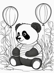 Panda Coloring Pages - Panda surrounded by colorful balloons  simple coloring pages