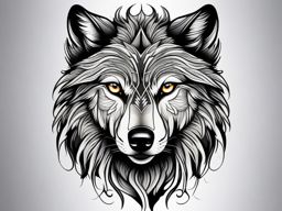 Wolf Tattoo Face,face-focused wolf tattoo, showcasing the strength and mystery in its eyes. , color tattoo design, white clean background