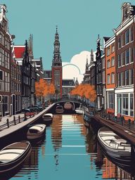 Amsterdam clipart - Rijksmuseum and Amsterdam canals, ,color clipart vector style